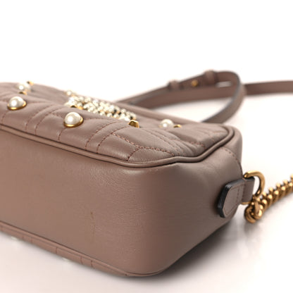 Gucci Calfskin Matelasse Studded Small Pearly GG Marmont Chain Shoulder Bag Porcelain Rose 9 of 9