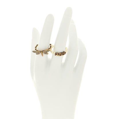 Christian Dior Metal Pearl J'Adior Dragonfly Ring Set 54 7 Gold 2 of 4