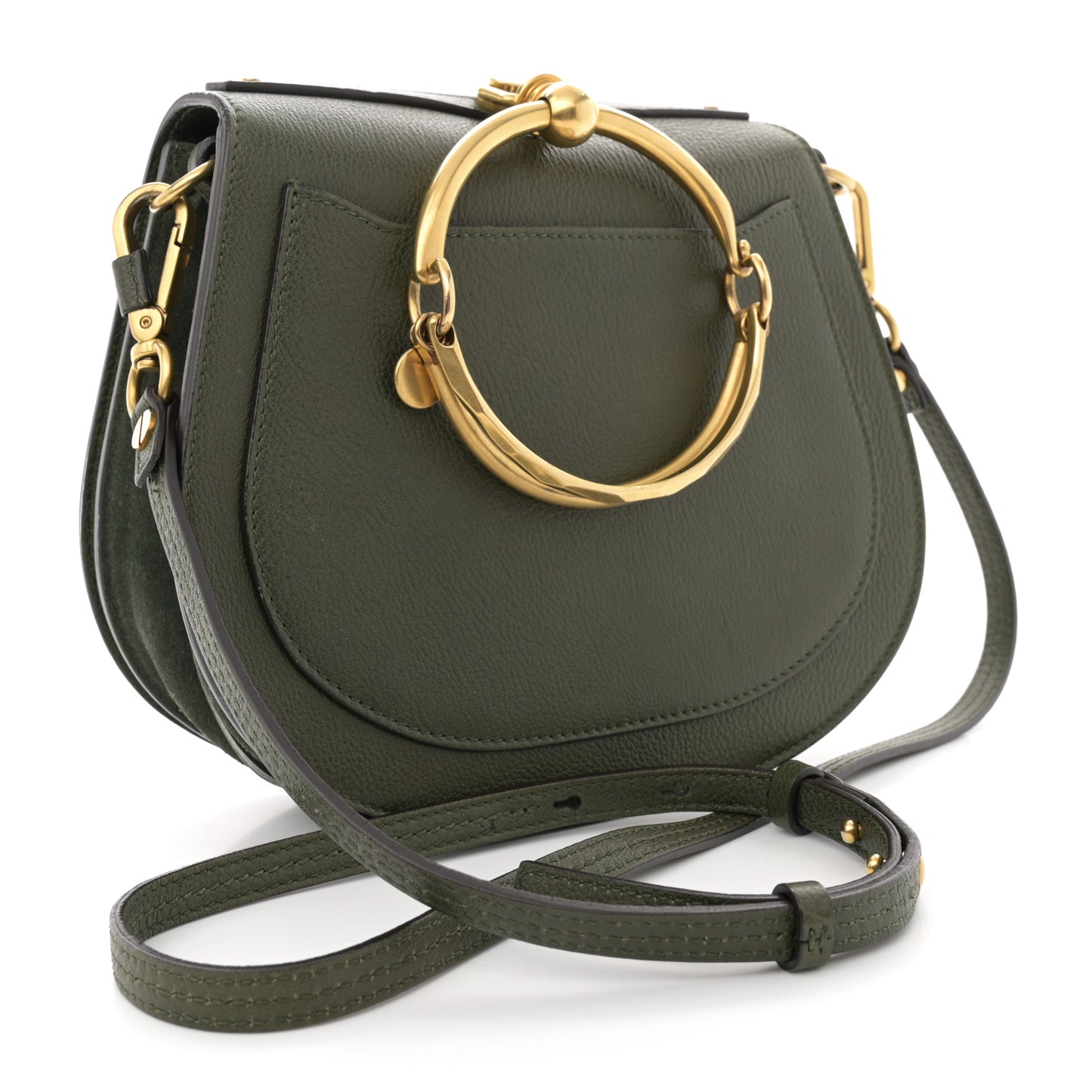 Calfskin Suede Medium Nile Bracelet Bag Midnight Green