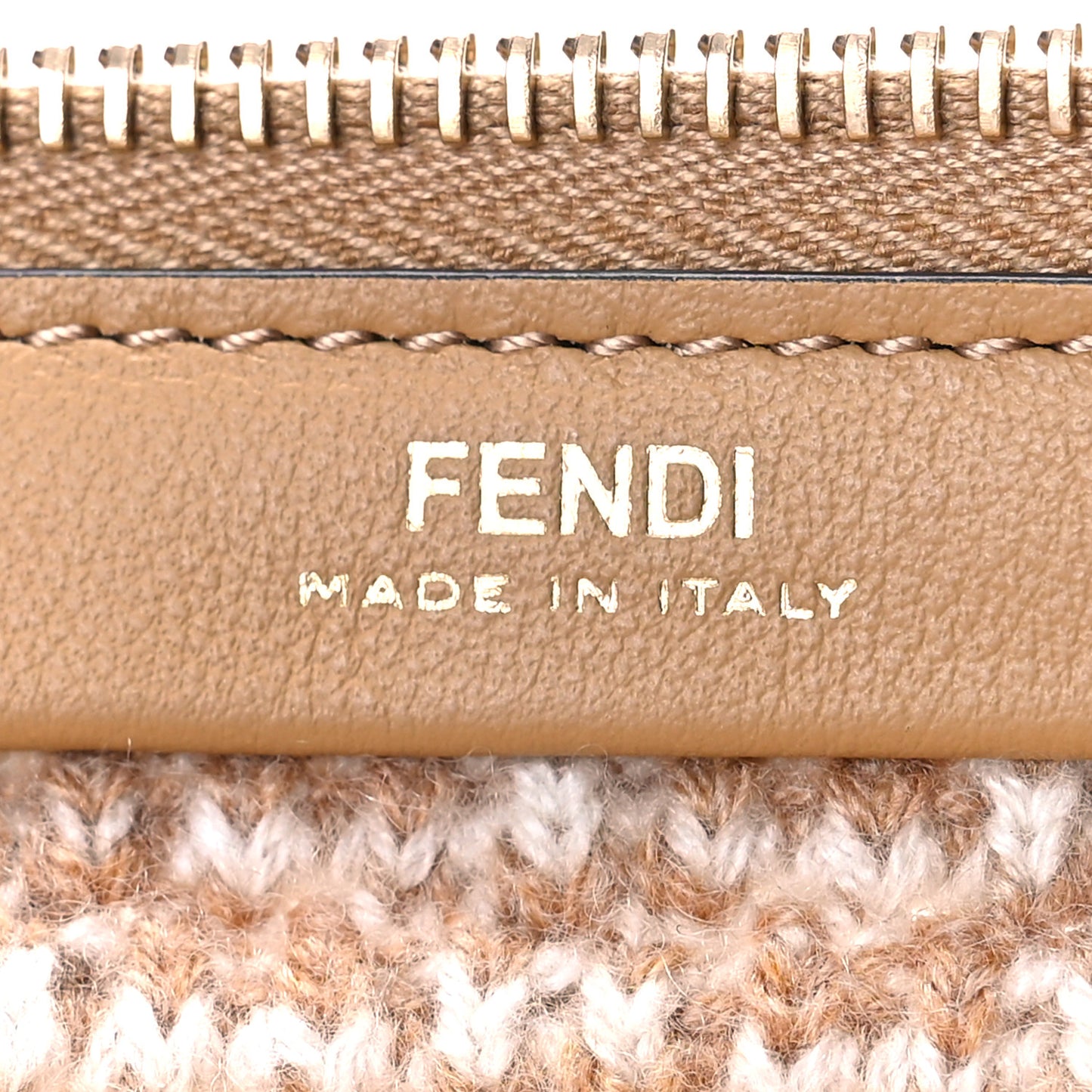 Fabric Calfskin FF Woven Large Flat Pouch Cammello