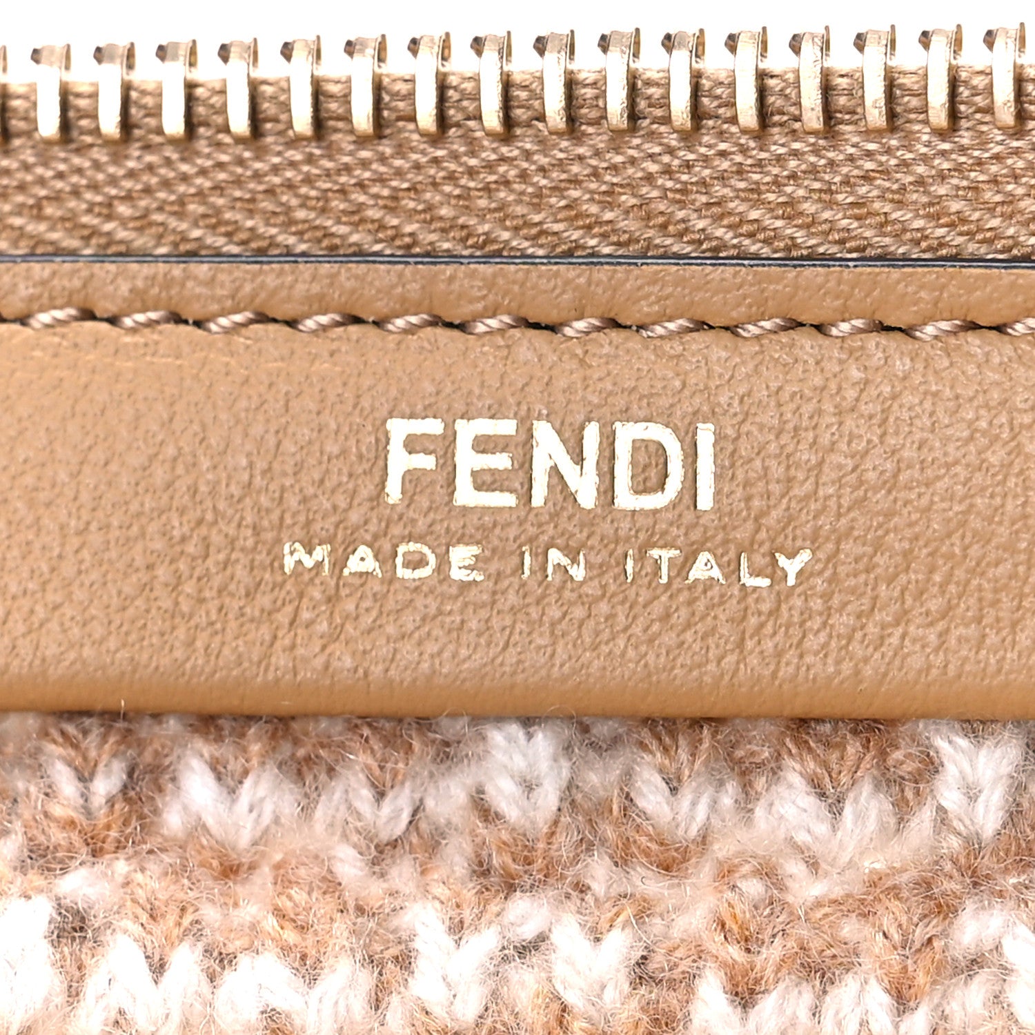 Fendi Fabric Calfskin FF Woven Large Flat Pouch Cammello 6 of 9