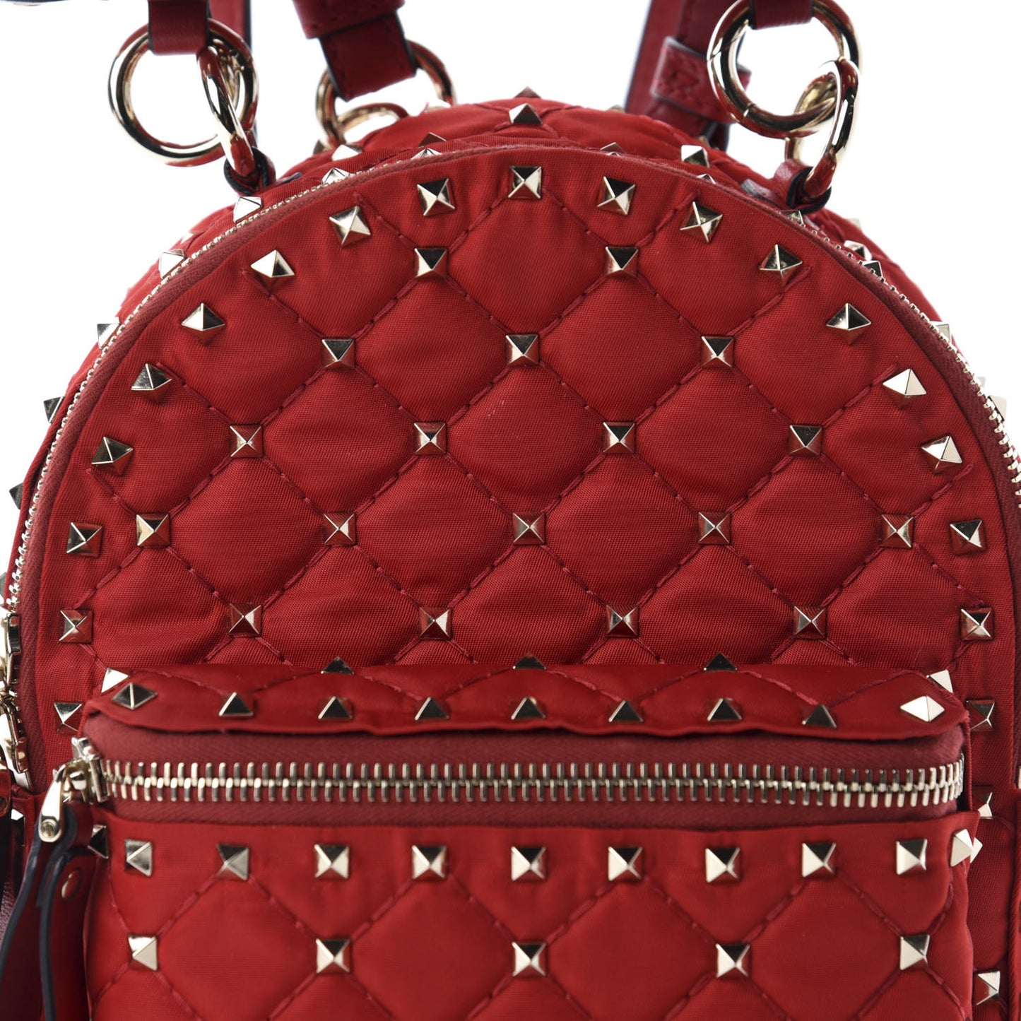 Nylon Quilted Mini Rockstud Spike Backpack Red