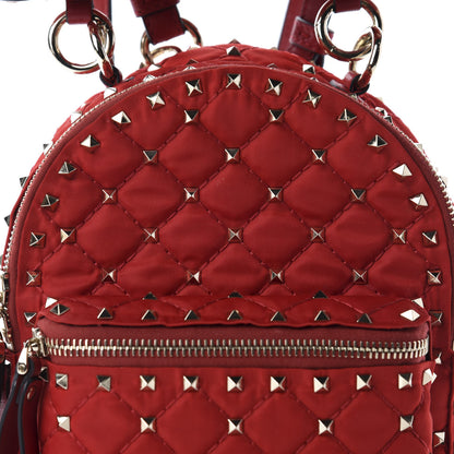 Valentino Garavani Nylon Quilted Mini Rockstud Spike Backpack Red 8 of 8