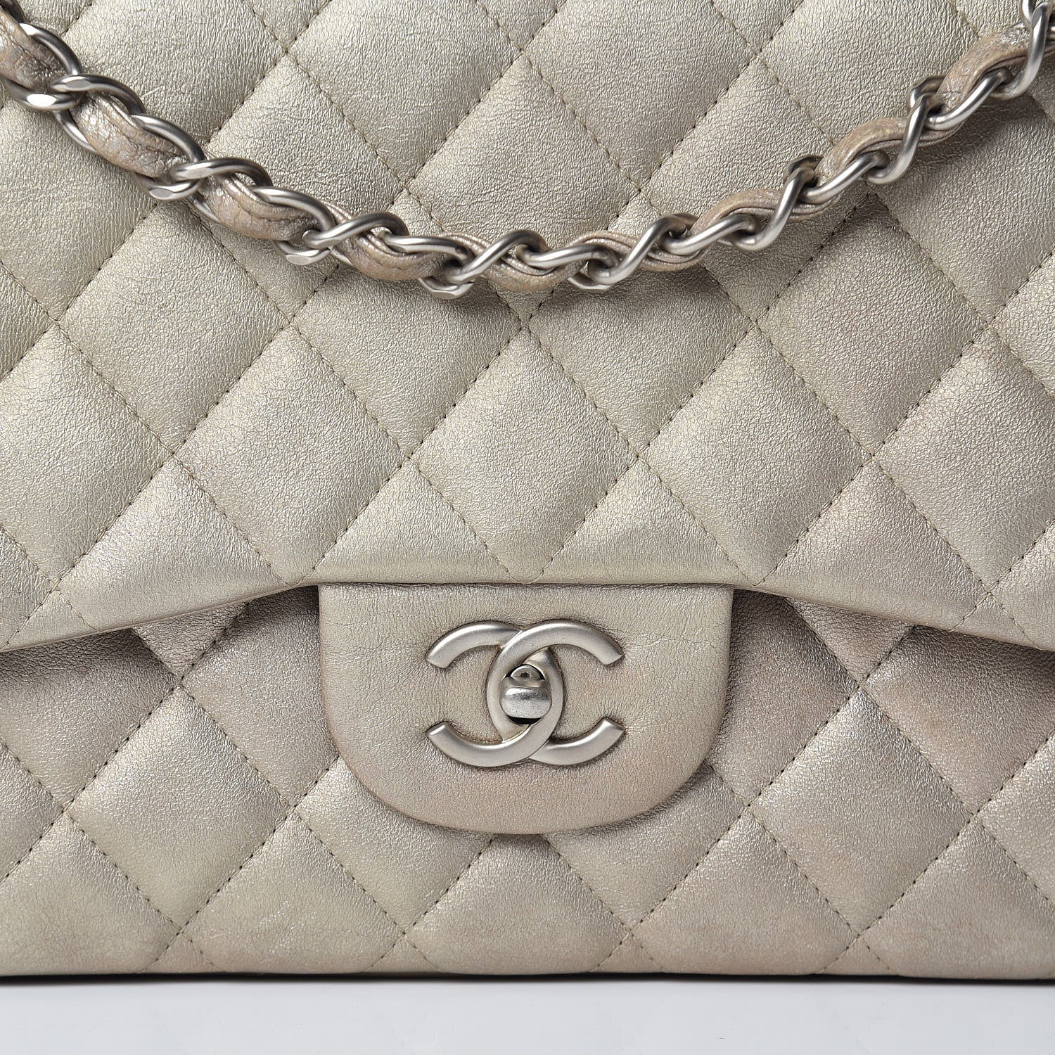 Chanel Metallic Lambskin Quilted Jumbo Double Flap Gold 14 of 15
