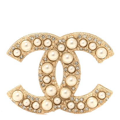 Chanel Metal Crystal Graduated Pearl CC Brooch Gold 1 of 4