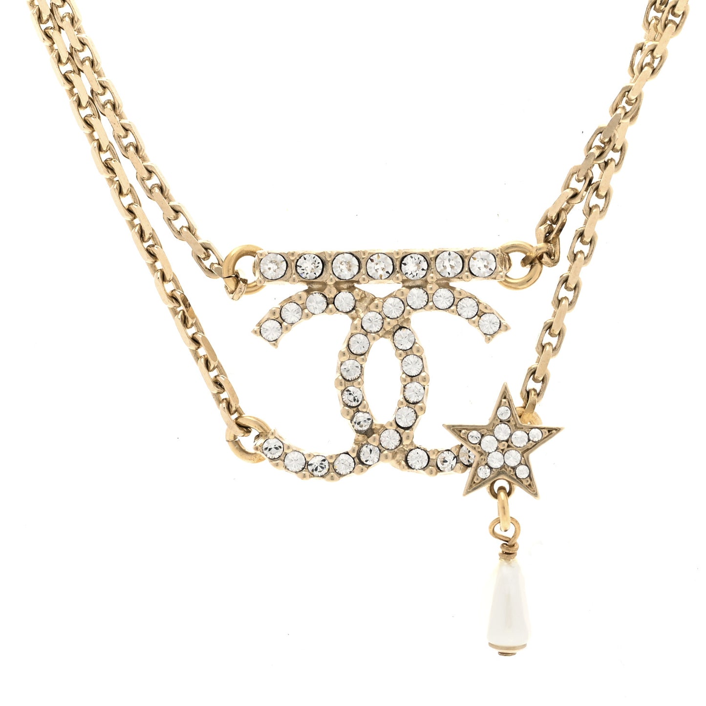 Pearl Crystal CC Star Choker Necklace Gold