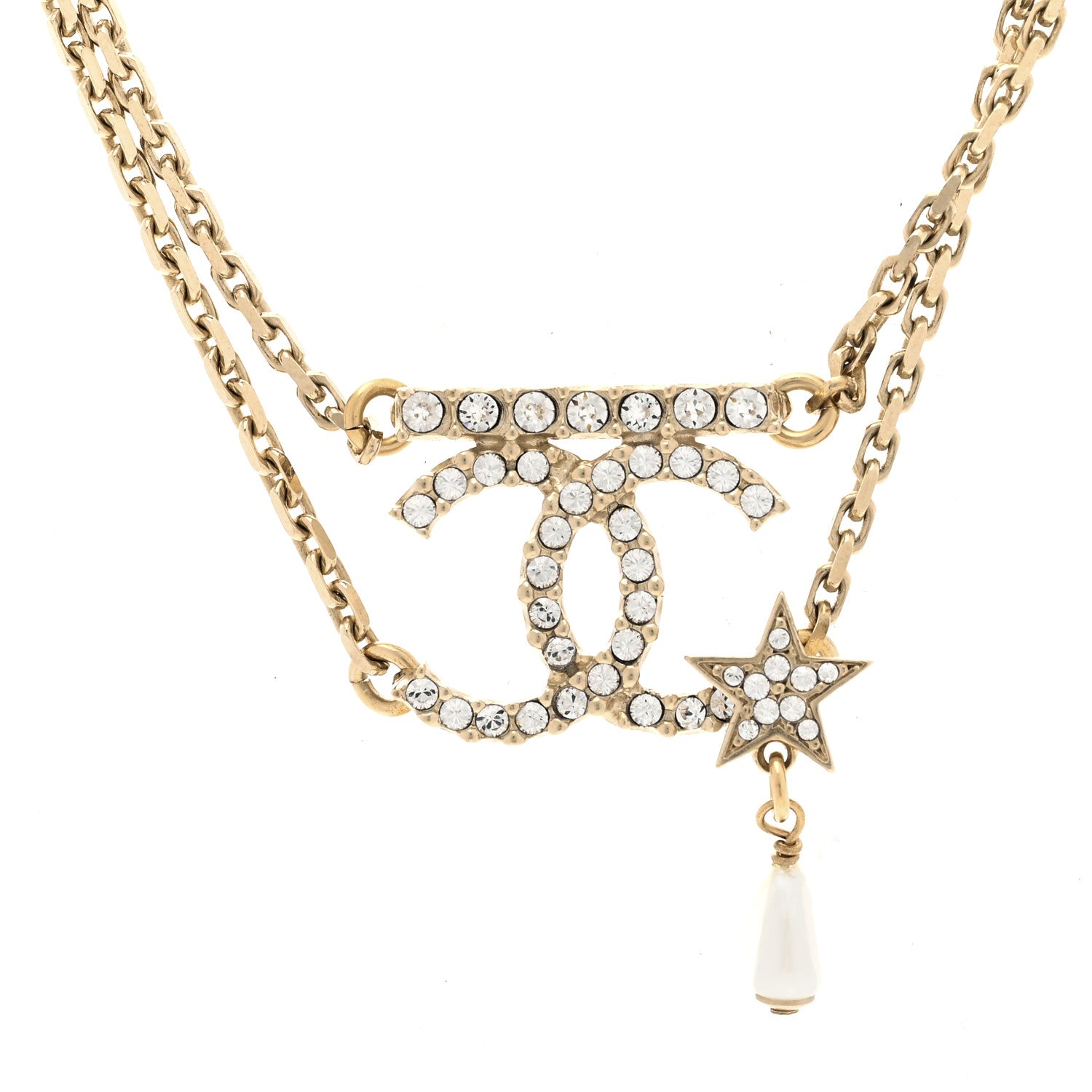 Chanel Pearl Crystal CC Star Choker Necklace Gold 4 of 6
