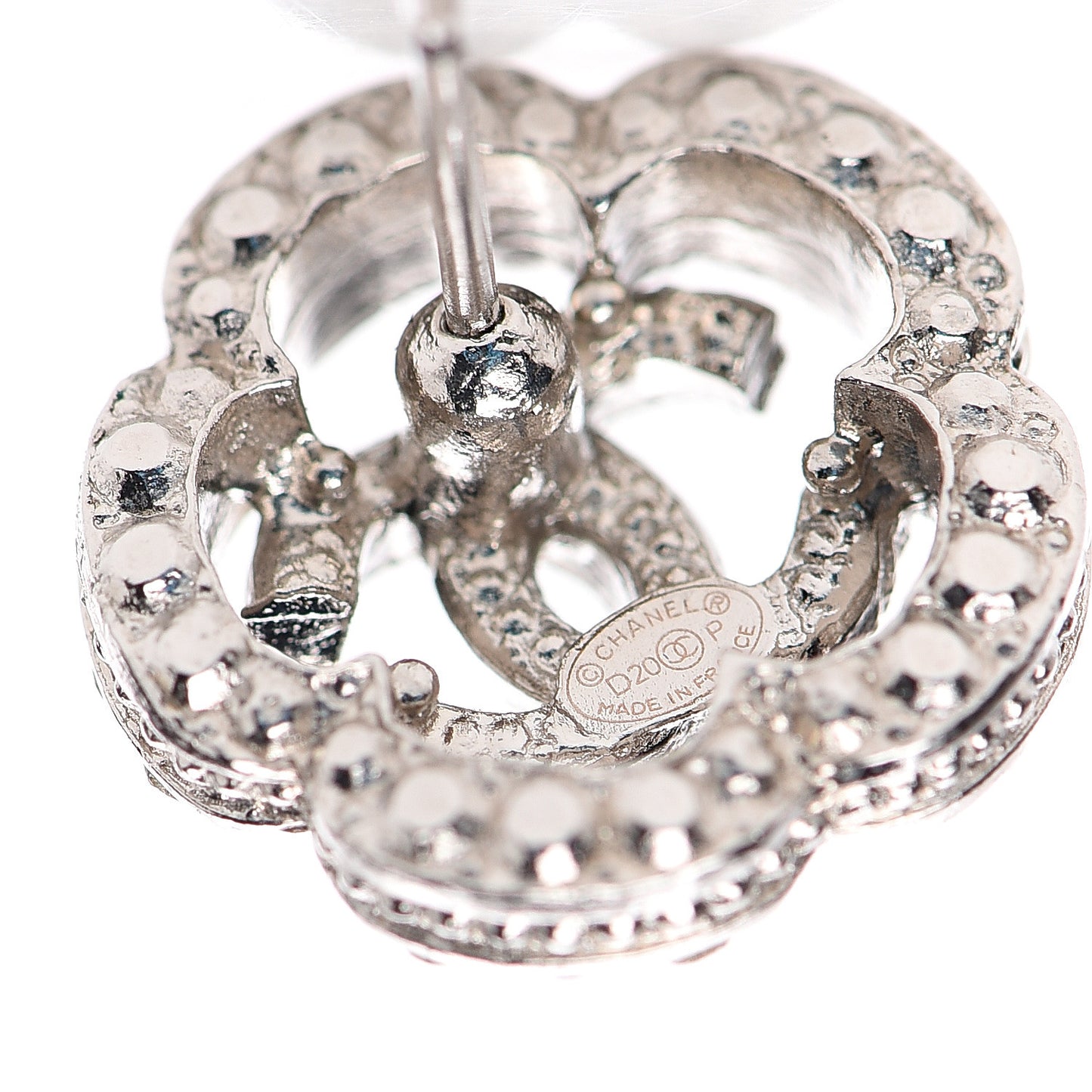 Crystal Coco Flapper Camellia CC Stud Earrings Silver