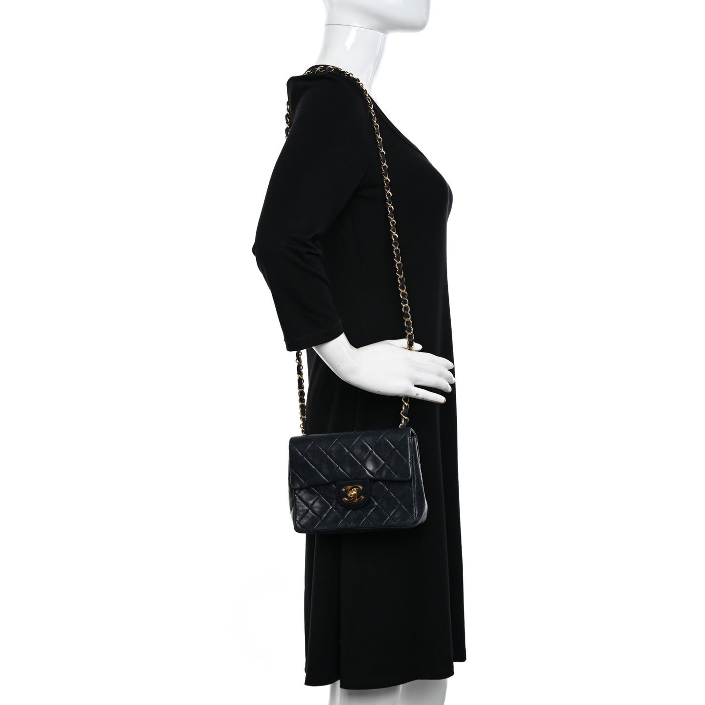 Lambskin Quilted Mini Square Flap Navy Blue