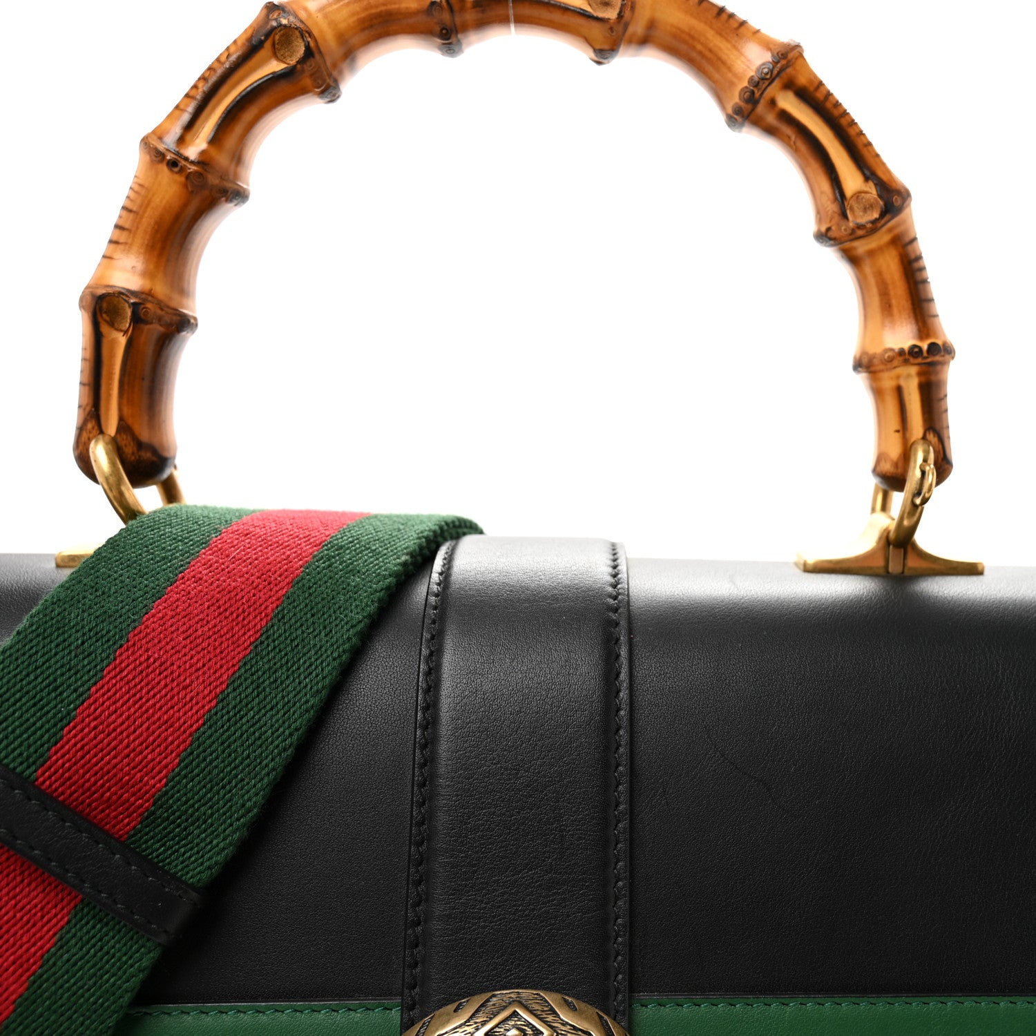 Gucci Calfskin Bamboo Web Large Dionysus Top Handle Bag Black Bright Evergreen Hibiscus Red 8 of 10