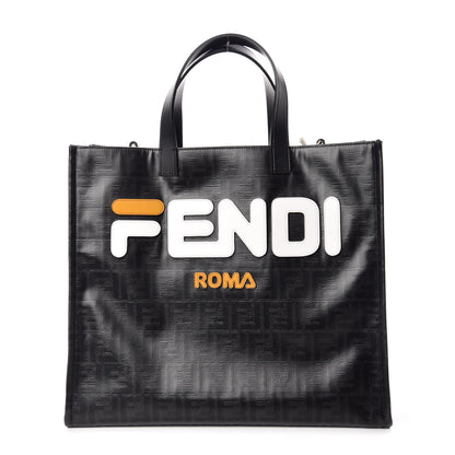 Fendi X FILA Glazed Fabric FF 1974 Mania Shopping Tote Bag Black White 1 of 9