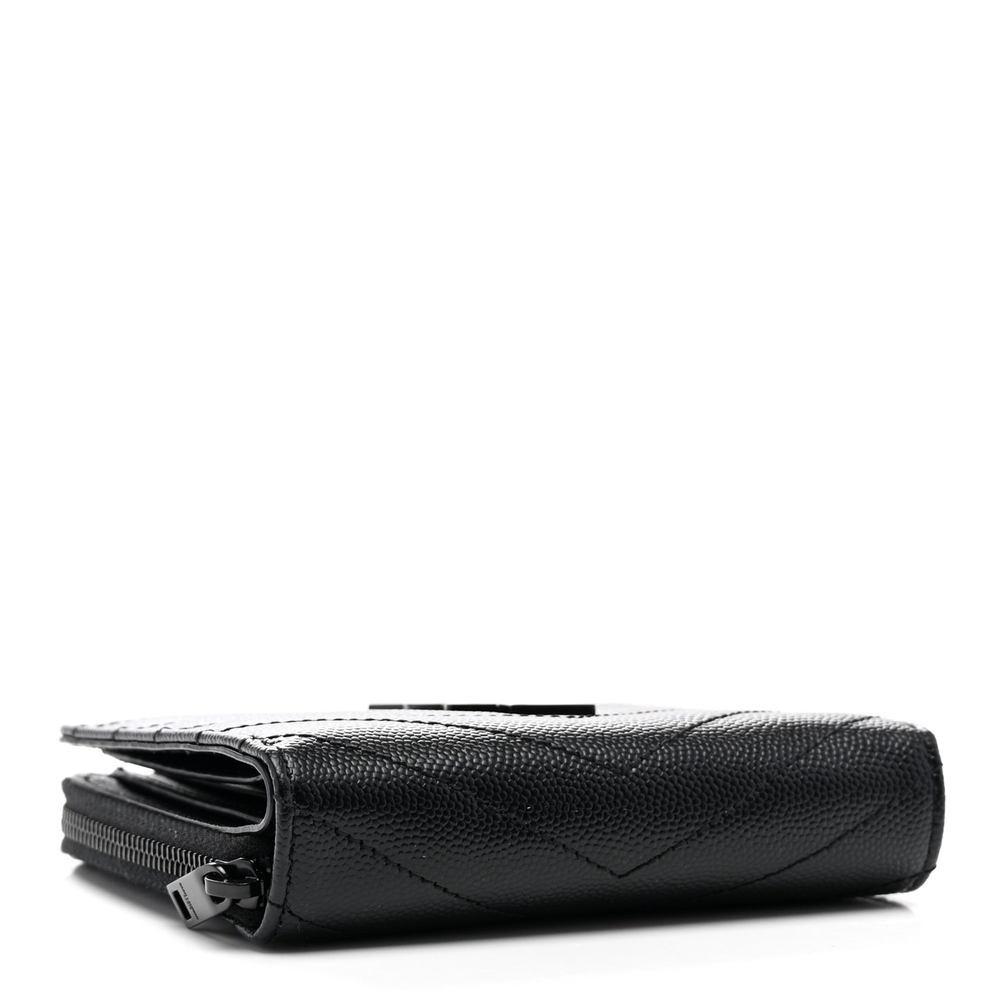 Grain De Poudre Matelasse Chevron Monogram Monochrome Compact Zip Around Wallet Black