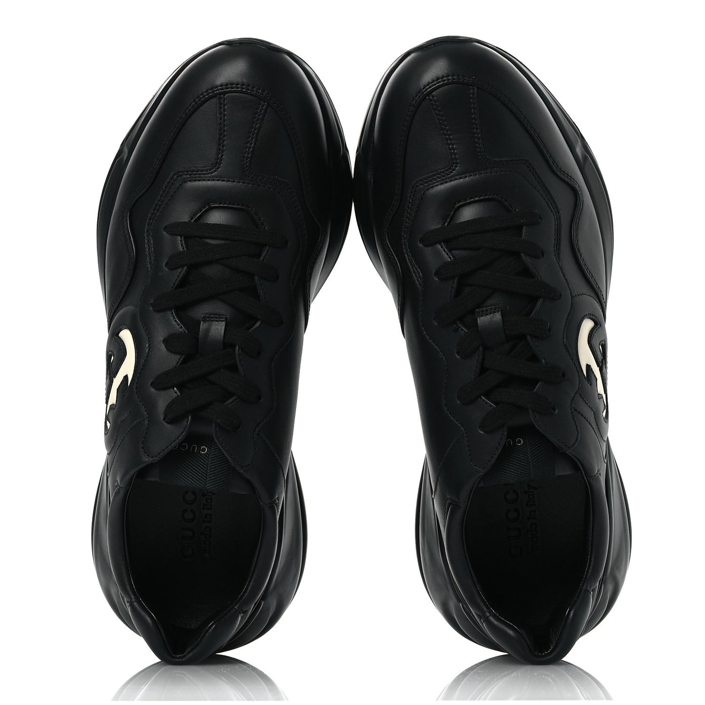 Dali Soft Calfskin Cut Out Interlocking G Mens Rhyton Sneakers 11 Black Ivoire