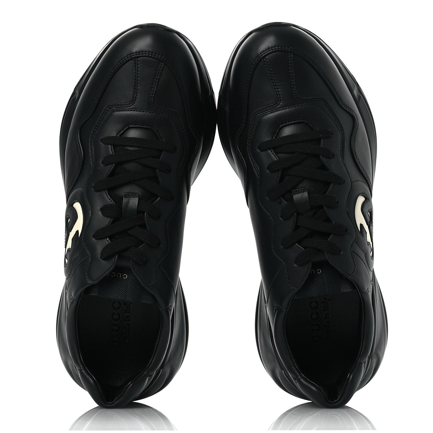 Gucci Dali Soft Calfskin Cut Out Interlocking G Mens Rhyton Sneakers 11 Black Ivoire 2 of 10