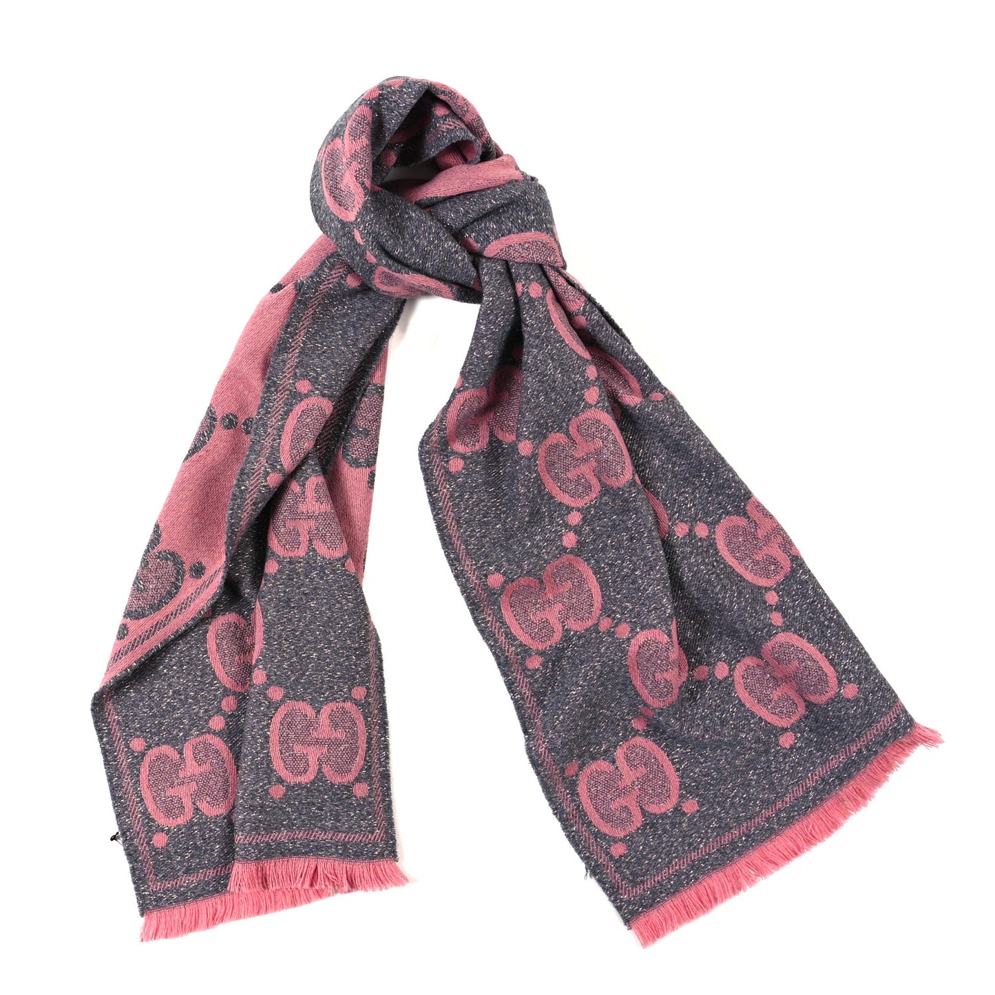 Wool Lame Jacquard Monogram Jumbo GG Lady Nest Lux Scarf Graphite Pink