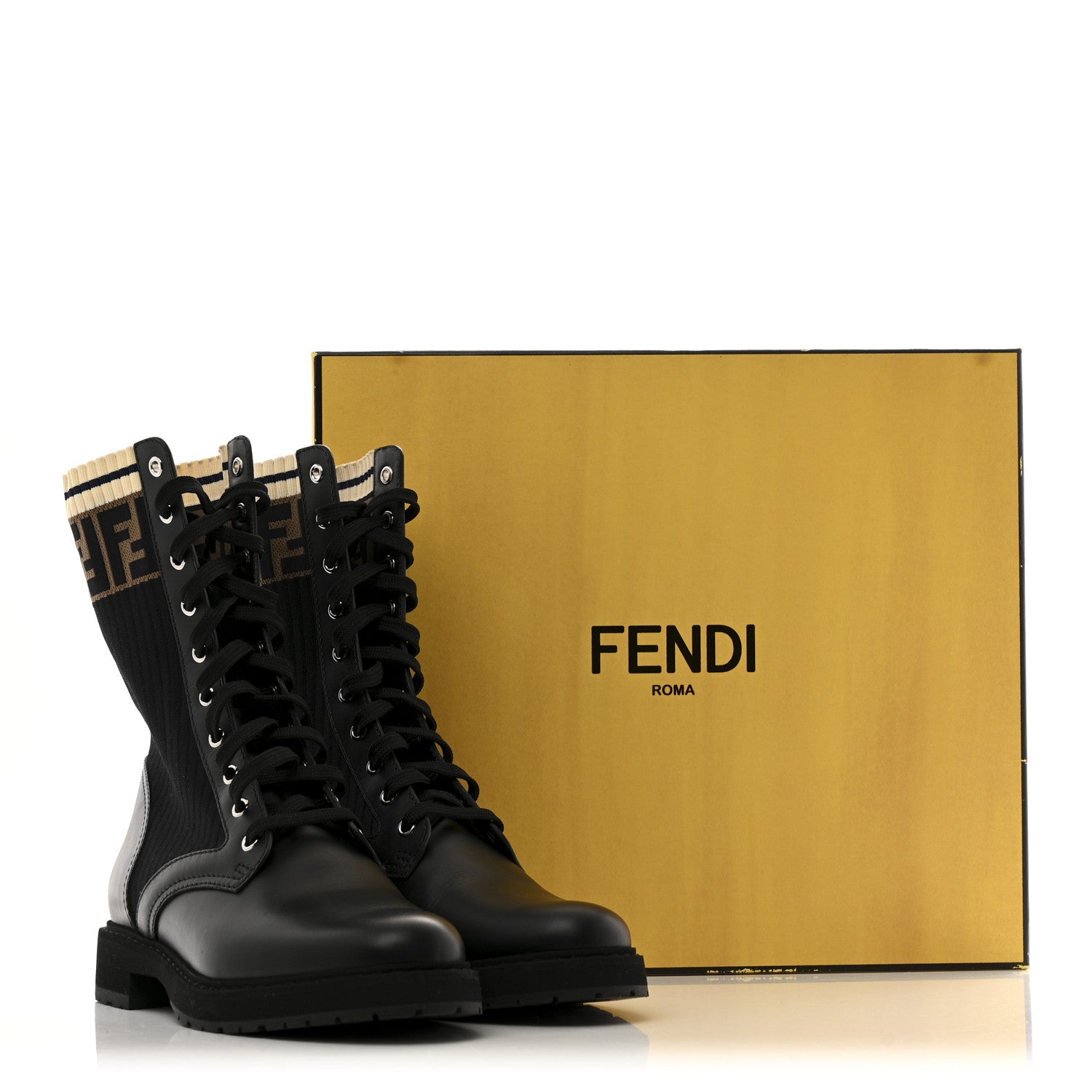 Fendi Calfskin Stretch Fabric Rockoko Biker Boots 40 Tobacco Black Marino 11 of 11