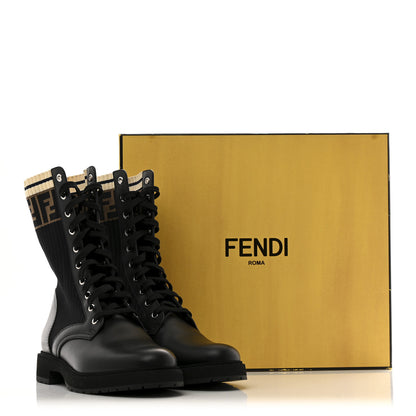 Fendi Calfskin Stretch Fabric Rockoko Biker Boots 40 Tobacco Black Marino 11 of 11
