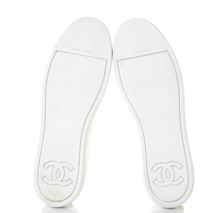 Chanel Calfskin Velvet Womens CC Sneakers 41.5 White Silver 5 of 9