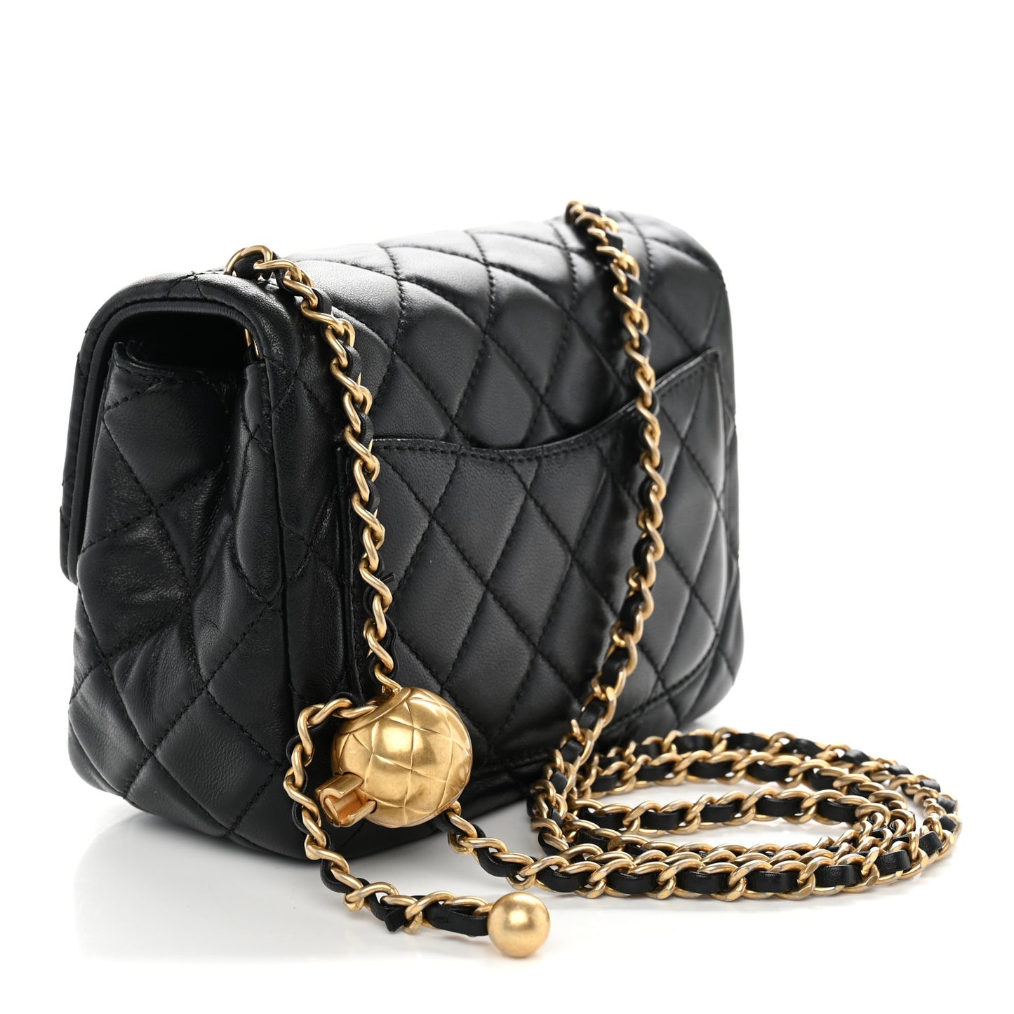 Lambskin Quilted Mini Pearl Crush Flap Black