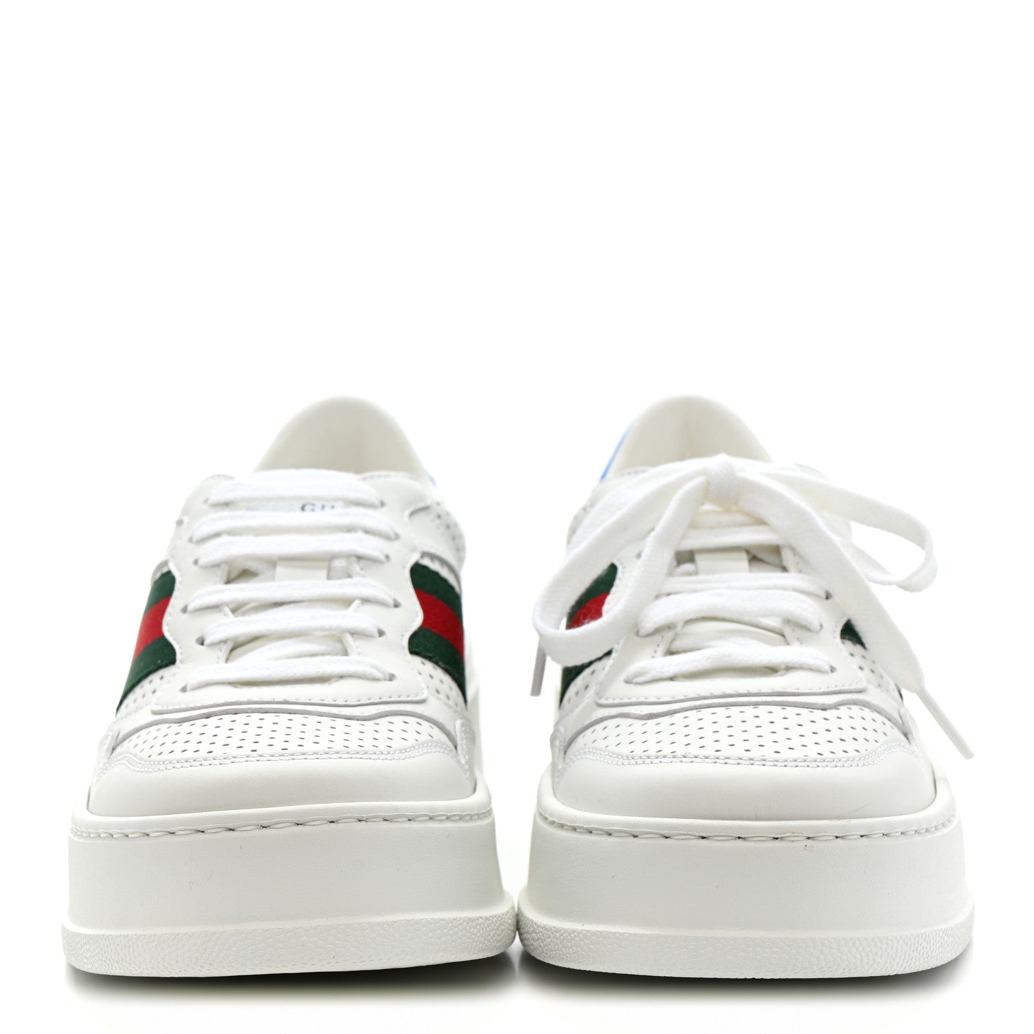 Gucci Calfskin Web Perforated Womens Platform 55mm Sneakers 36 White Bright Splash 3 of 10