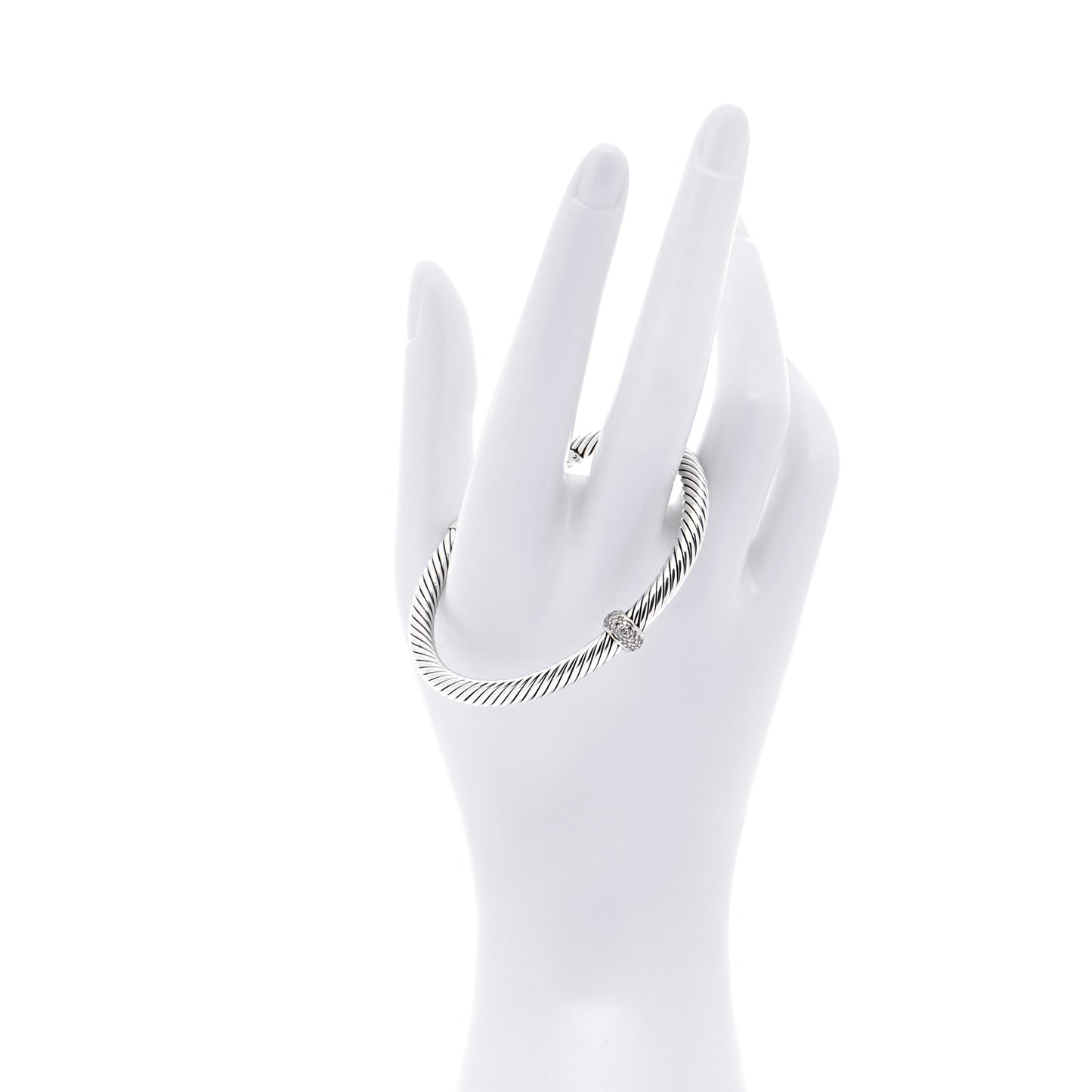 Sterling Silver 18K White Gold Diamond 5mm Cable Classics Station Bracelet