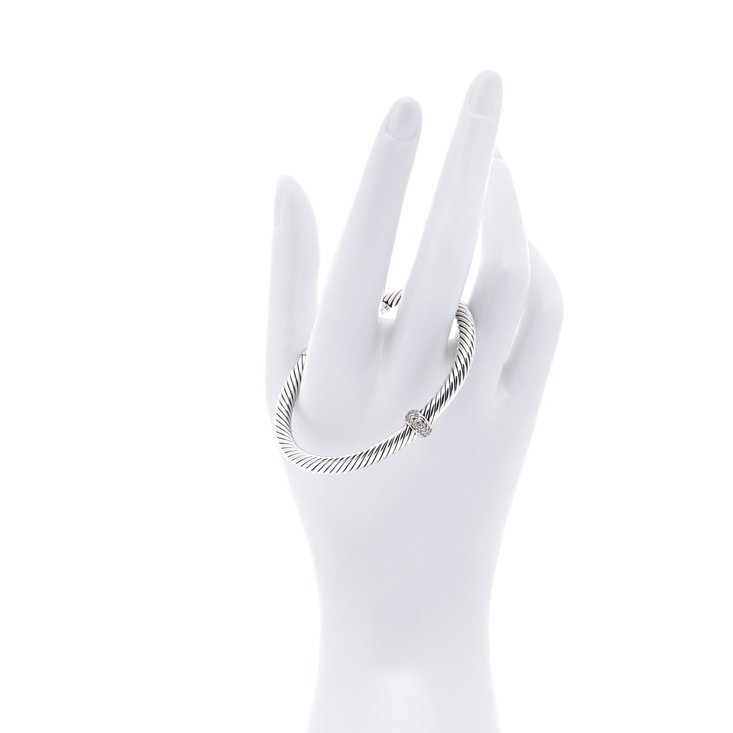 David Yurman Sterling Silver 18K White Gold Diamond 5mm Cable Classics Station Bracelet 2 of 6