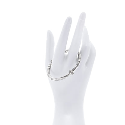 David Yurman Sterling Silver 18K White Gold Diamond 5mm Cable Classics Station Bracelet 2 of 6