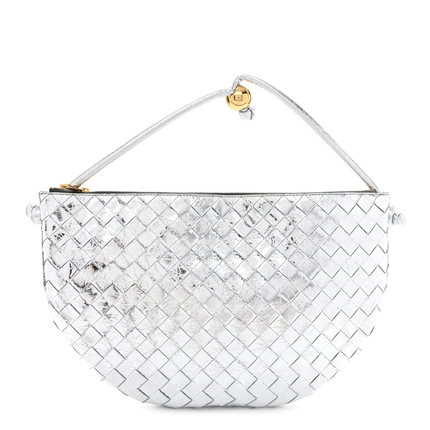 Metallic Nappa Intrecciato Medium Turn Pouch Silver