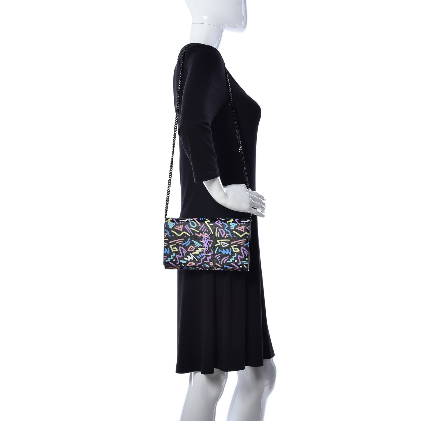 Grain De Poudre Medium Classic Monogram Multicolor Graphic Print Chain Wallet Black