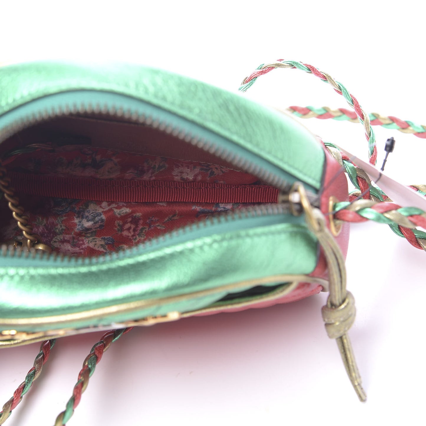 Laminated Nappa Trapuntata Mini Zumi Dome Shoulder Bag Rosso Jasmine Green Rame