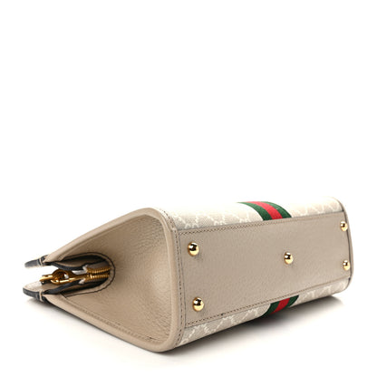 Gucci GG Supreme Monogram Textured Dollar Calfskin Web Small Ophidia Slip Handle Tote Beige Mystic White Oatmeal 4 of 13