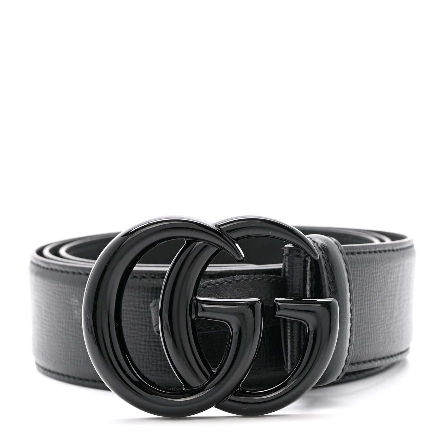 Azalea Calfskin Enamel Monochrome Double G Belt 100 40 Black