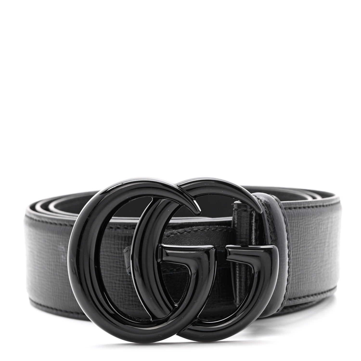 Gucci Azalea Calfskin Enamel Monochrome Double G Belt 100 40 Black 1 of 5