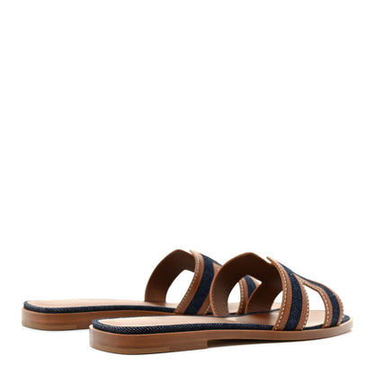 Hermes Calfskin Denim Oran Sandals 37 Bleu Brut Gold 4 of 10