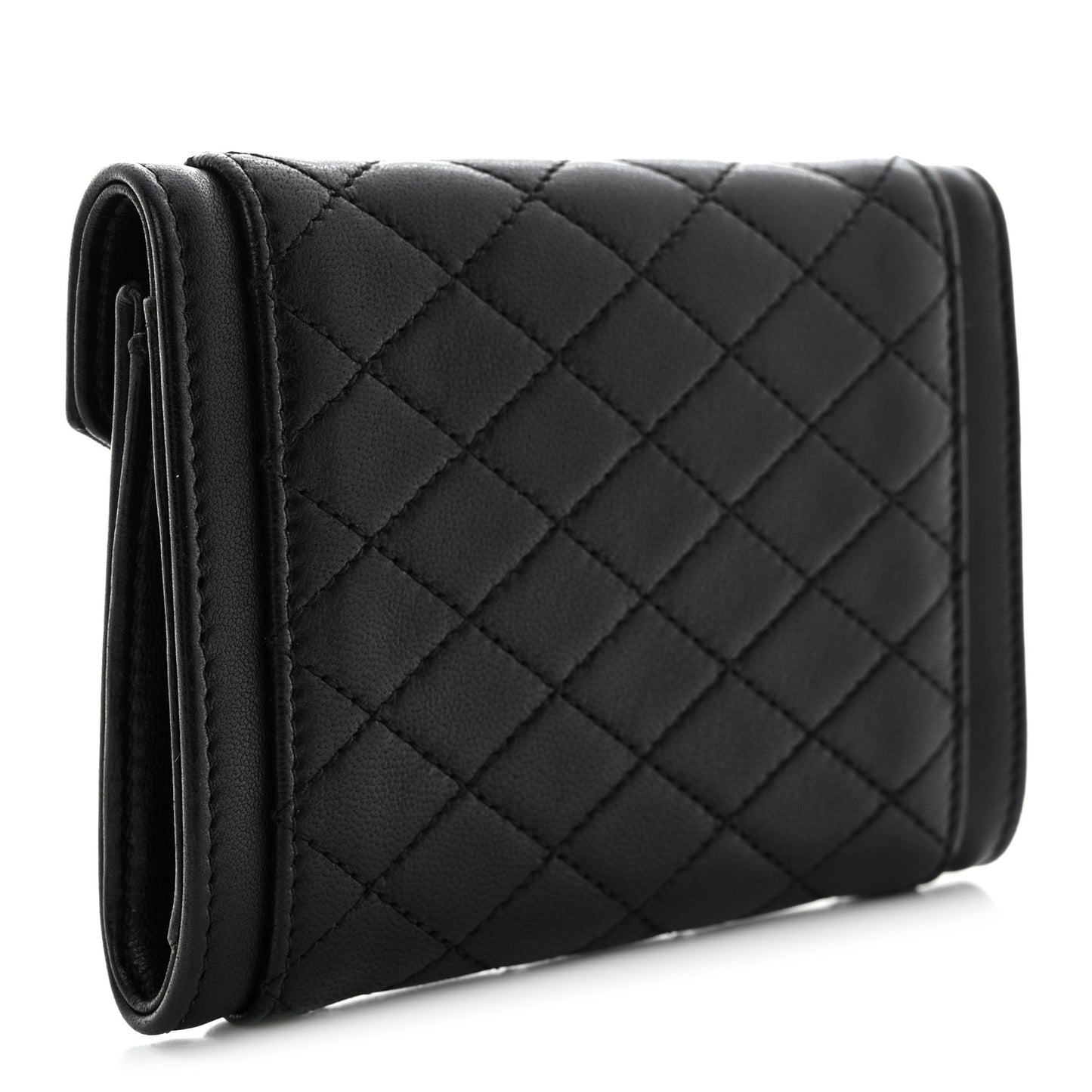 Lambskin Quilted Monogram Gaby Small Envelope Wallet Black