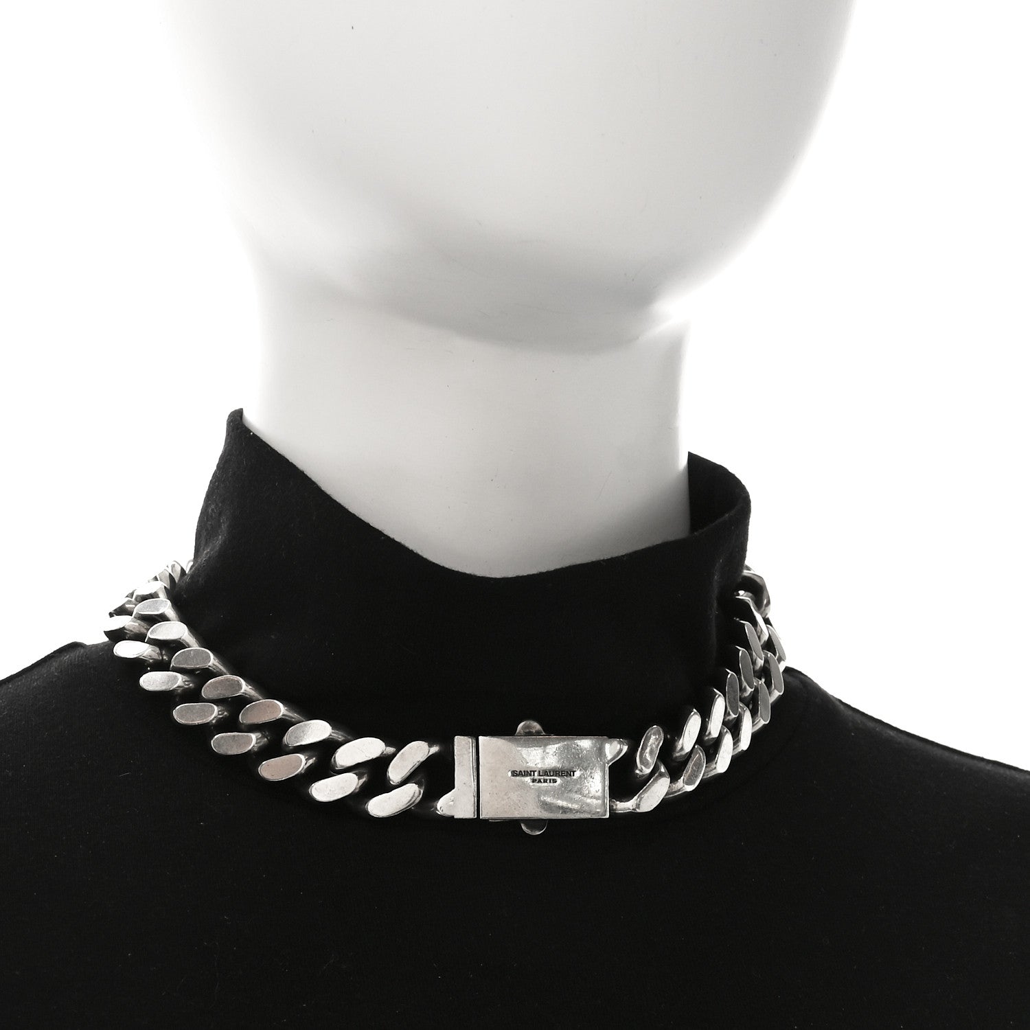 Saint Laurent Metal Curb Chain Necklace Oxidized Silver 1806769