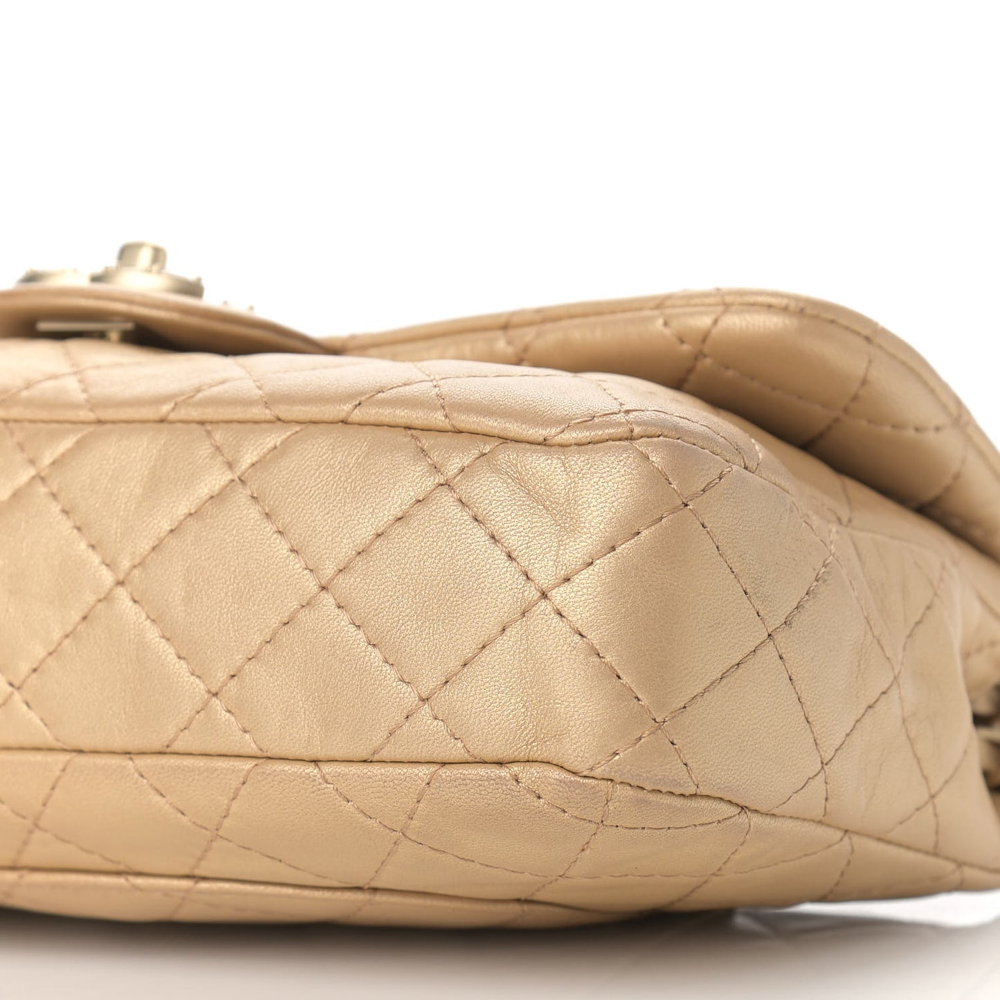 Metallic Lambskin Quilted Medium Precious Jewel Single Flap Gold