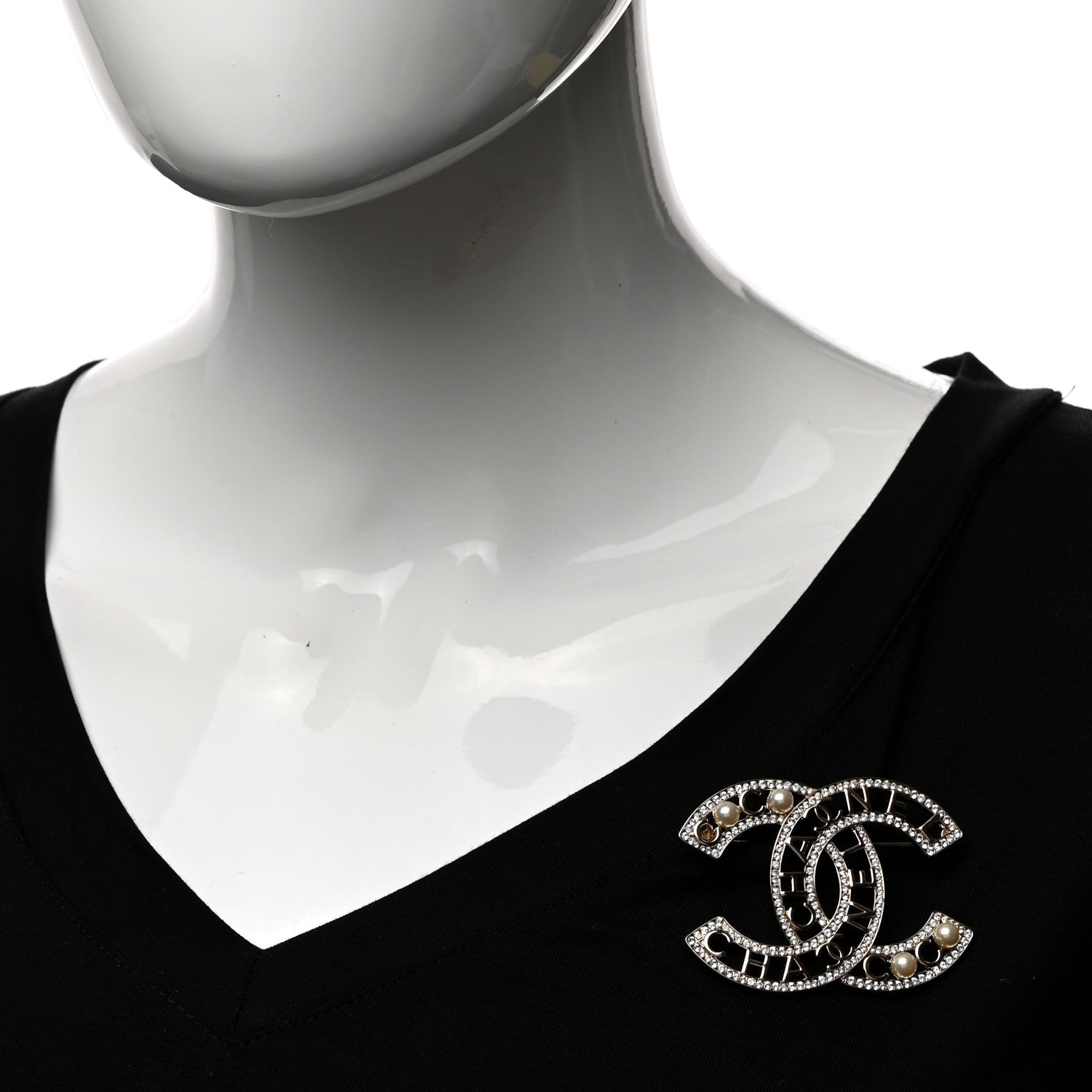 Chanel Crystal Pearl Coco CC Logo Brooch Gold 2 of 4