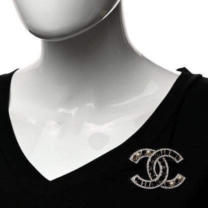 Chanel Crystal Pearl Coco CC Logo Brooch Gold 2 of 4