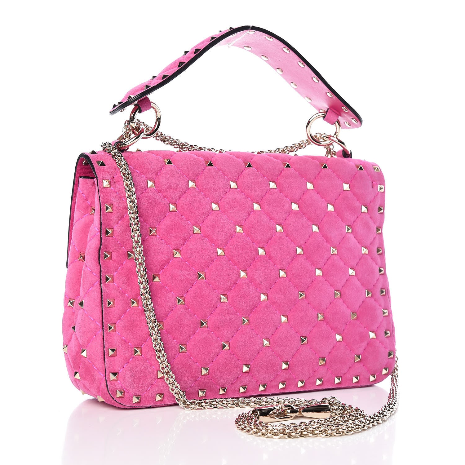 Valentino Garavani Suede Medium Rockstud Spike Shoulder Bag Bright Fuxia 3 of 10