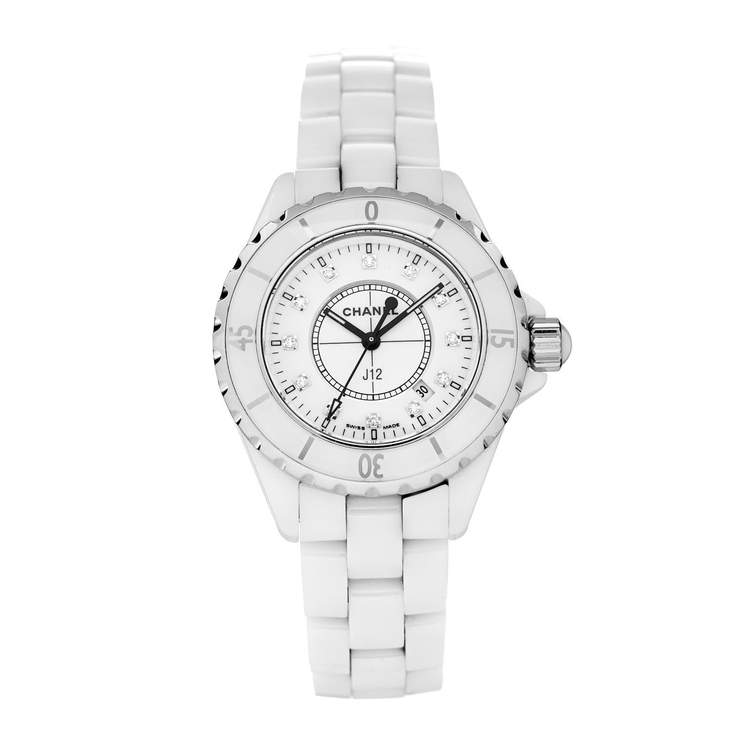 Stainless Steel Ceramic Diamond 33mm J12 Quartz Watch White