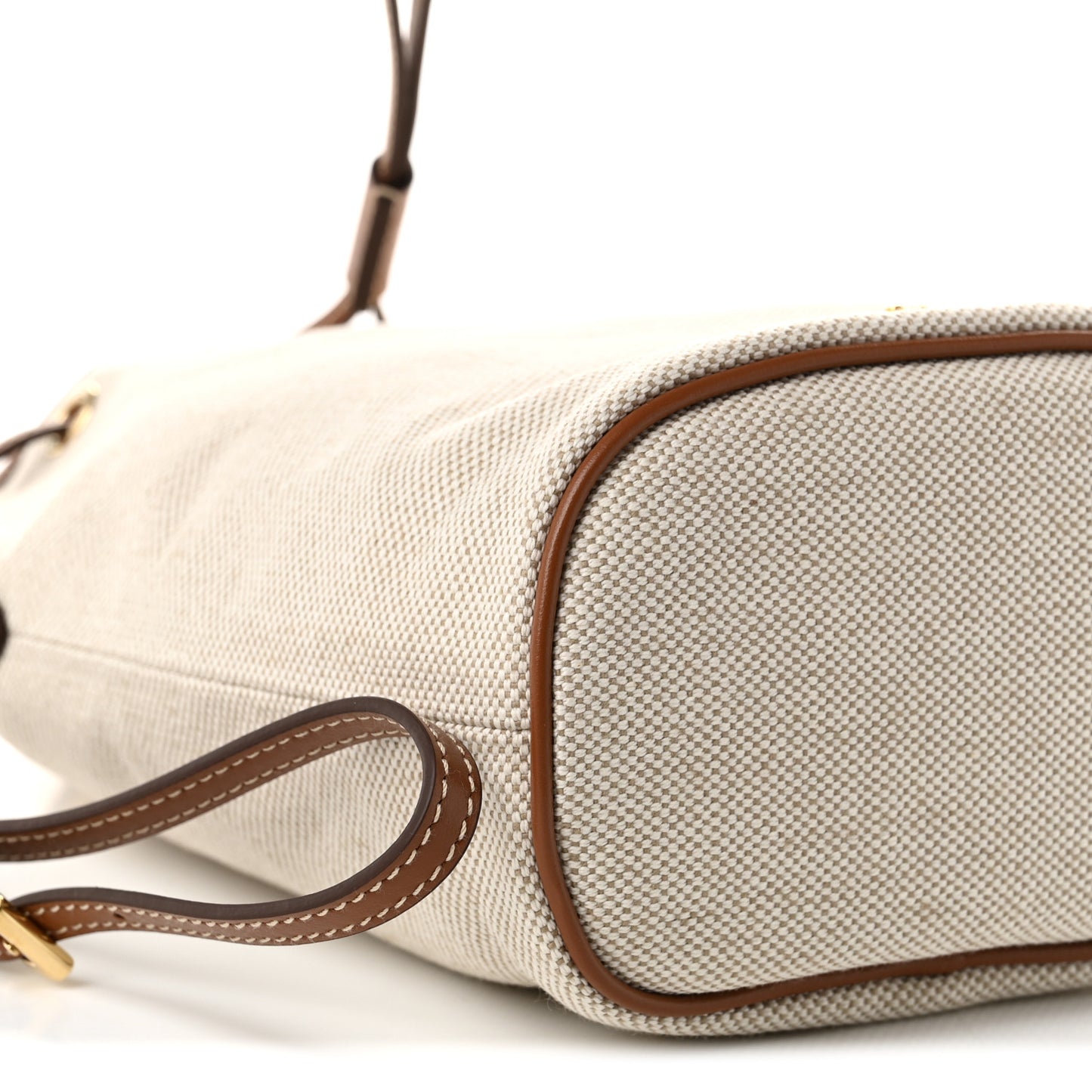 Canvas Drawstring Wristlet Pouch Beige Cognac
