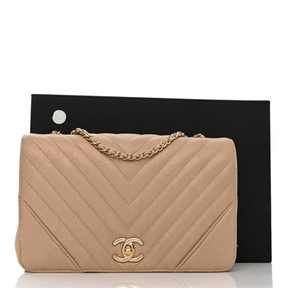Chanel Metallic Caviar Chevron Quilted Medium Statement Flap Beige 11 of 11