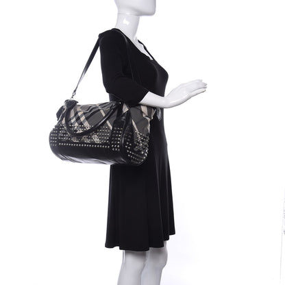 Burberry Nylon Beat Check Studded Medium Edenham Satchel Black 2 of 11