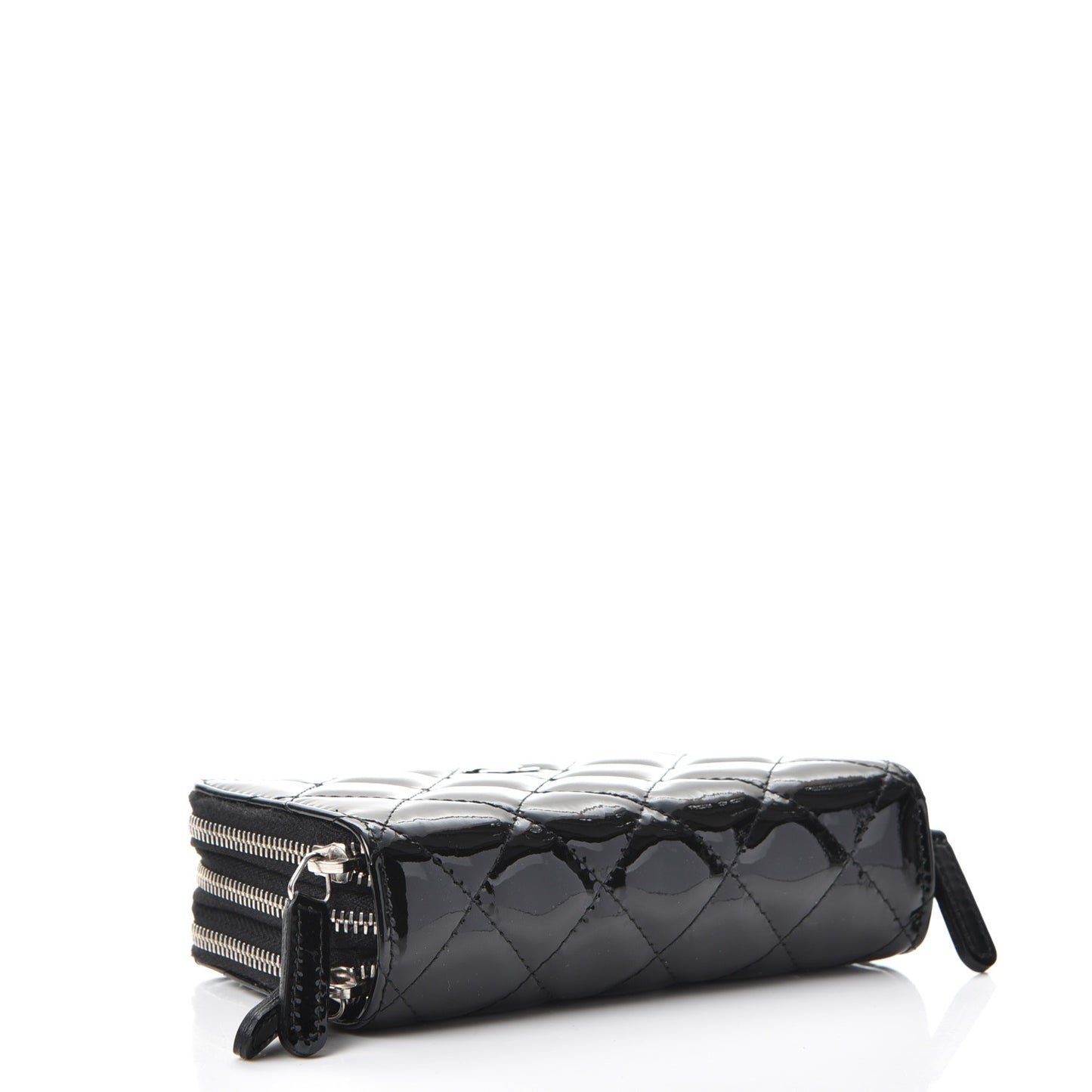 Patent Calfskin Quilted Zip Around Phone Holder Black
