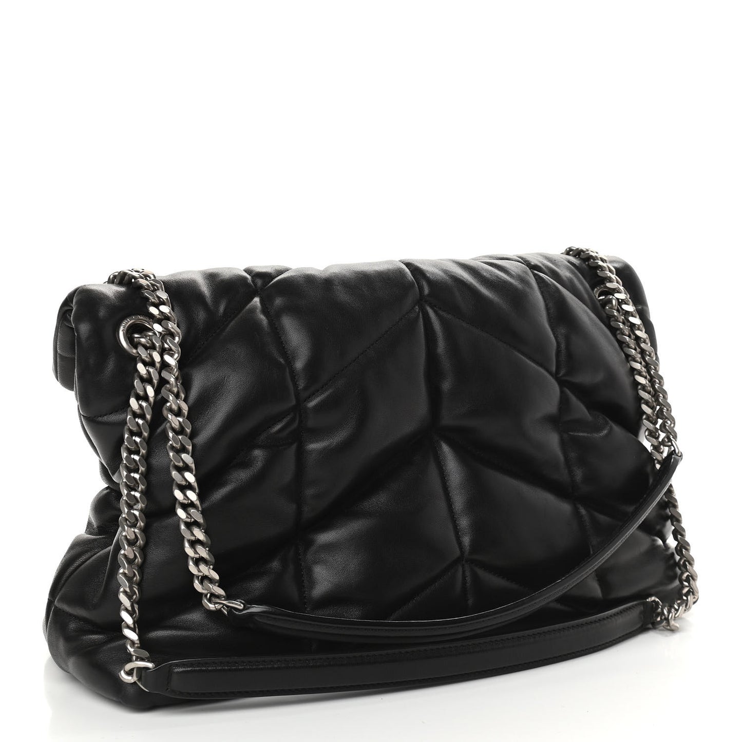 Lambskin Quilted Medium Loulou Puffer Monogram Chain Satchel Black
