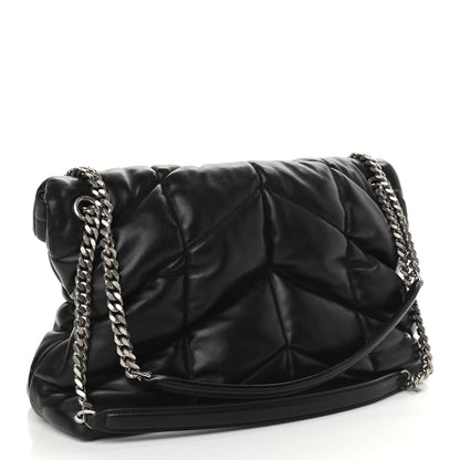 Saint Laurent Lambskin Quilted Medium Loulou Puffer Monogram Chain Satchel Black 3 of 9