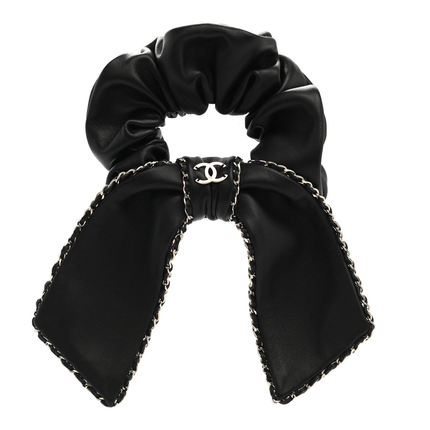 Lambskin Chain CC Hair Bow Tie Black Gold
