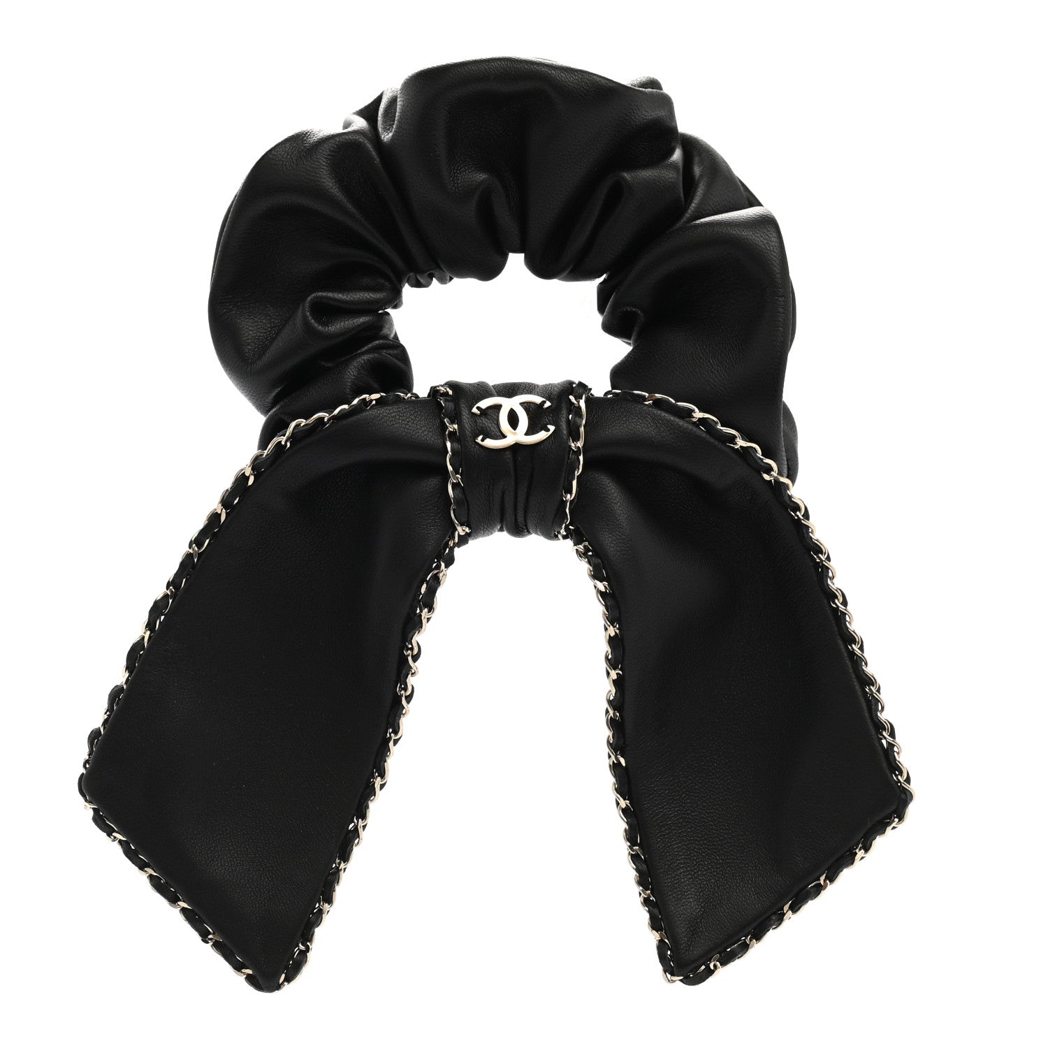 Chanel Lambskin Chain CC Hair Bow Tie Black Gold 1 of 4