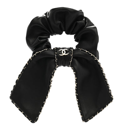 Chanel Lambskin Chain CC Hair Bow Tie Black Gold 1 of 4